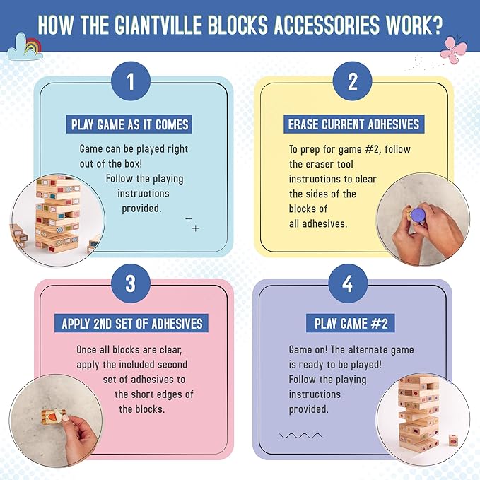 Giantville Giant Tumbling Timber Toy - Premium Pine Wood Life-Size Blocks Tower - Big Floor/Board Indoor/Outdoor Yard Game for Kids & Adults - 54-Blocks + Storage/Carry Bag - Grows Almost 4-Feet