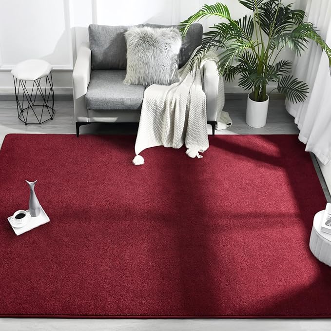 FlyDOIT Area Rugs for Bedroom Living Room, 7x10 Rose Red Super Soft Comfy Thickened Memory-Foam Indoor Carpets, Modern Aesthetic Minimalist Carpet for Boys Girls Adults Apartment Nursery Home Décor