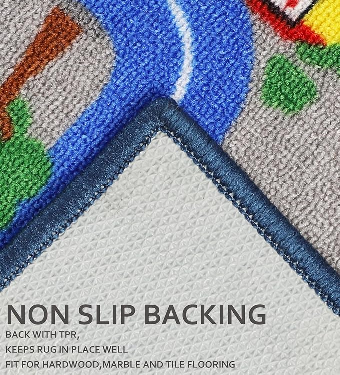 Educational Road Traffic Carpet Kids Carpet Playmat Car Rug Fun City Life Map Kids Car Rug Non Slip Play Carpet for Children Playroom Bedroom Classroom Decor (Blue, 6'6''x9'8'')