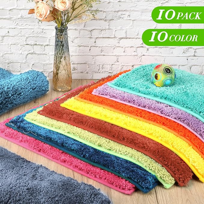 10 Pcs Kids Carpet Square Seats Soft Rainbow Floor Rug Mats Warm Colorful Hemming Floor Rug Cushions for Classroom Group Story Activity Home Play Area(18 Inch,Multi Color)