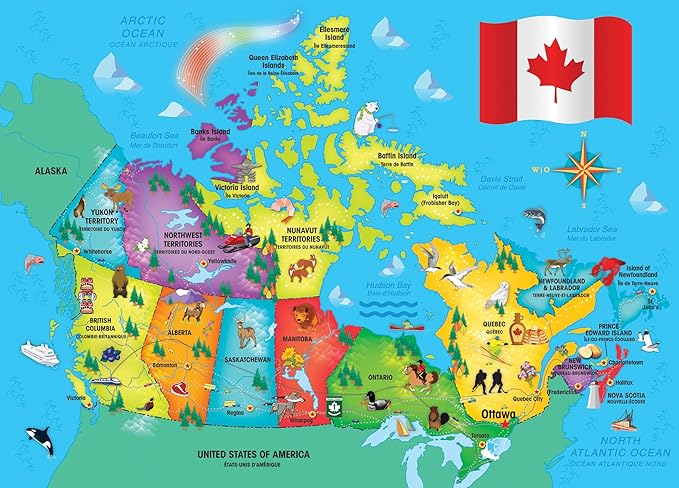 MasterPieces Family Puzzle - Explorers 60 Piece Jigsaw Puzzle for - Canada Map - 14.3"x10.3"