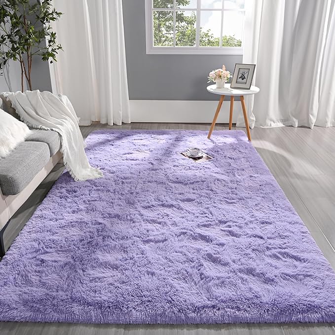 Pettop Fluffy Lavender Purple Rug for Bedroom Living Room, 5x8 Feet Super Soft Shaggy Plush Fuzzy Rugs for Girls Kids Boys, Non-Slip and Washable Rug for Nursery Classroom, Carpet for Rooms Decor