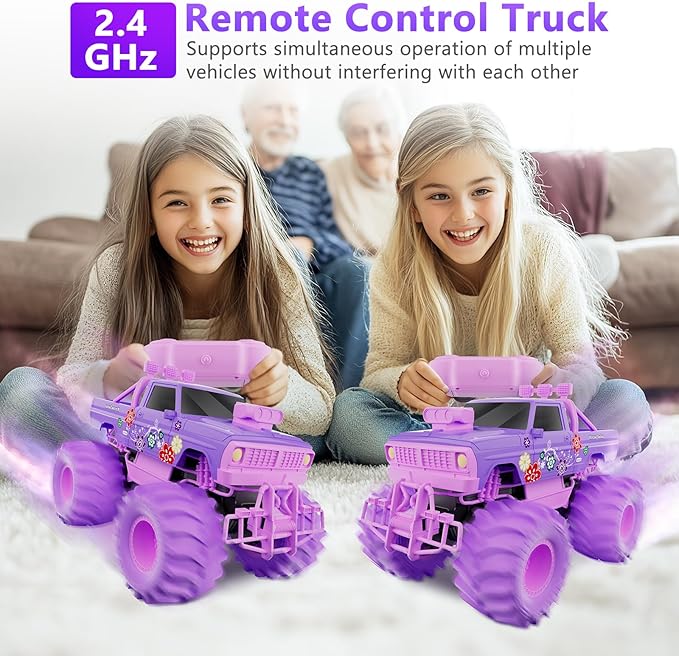 MUYOLO Remote Control Monster Truck for Girls- 1:16 Rc Car with 2 Batteries 2.4GHz 4WD Off-Rock All Terrain Waterproof Amphibious Toys, for Christmas Birthday Gifts Presents Kids Boys Girls Ages 6+