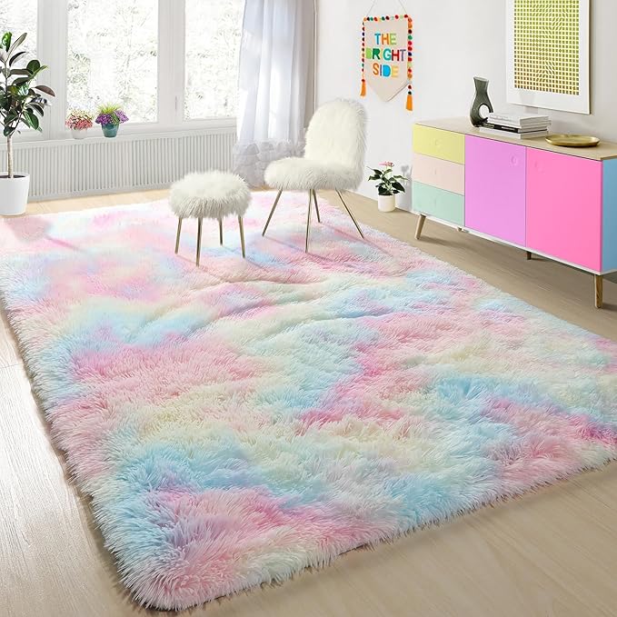 PAGISOFE 8x10 Rainbow Large Area Rug,Plush Rugs for Bedroom Girls,Shaggy Carpet for Kids Room,Fuzzy Nursery Rug for Baby's Toddler's Room,Clorful Room Decor for Teenage Pastel Princess Rug