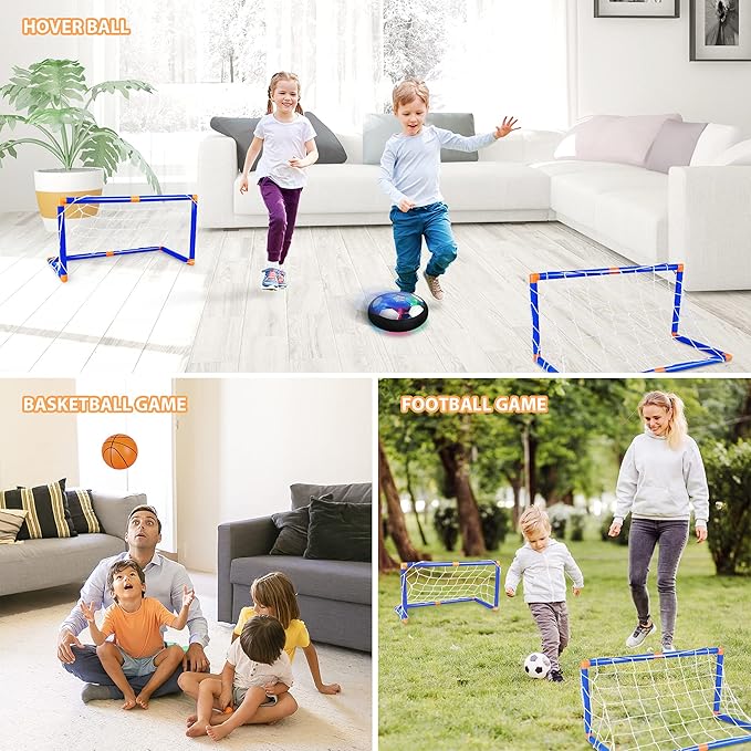 Hover Hockey Set for Kids, 3-in-1 Hover Hockey Soccer Ball Toy Set, Rechargeable Floating Air Soccer Hockey Ball with Led Light, Indoor Outdoor Sports Game Toy Gifts for 3 4 5 6 7 8+ 12 Years Boy Girl