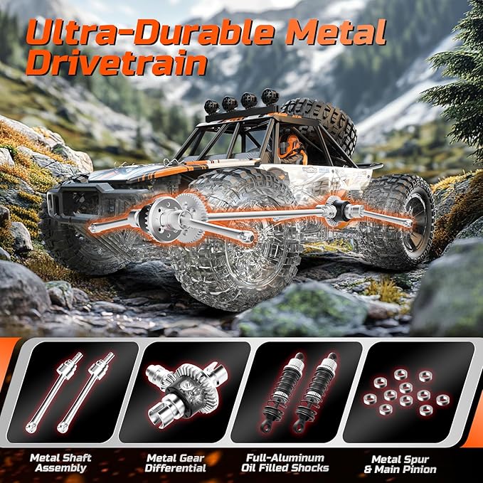 DEERC 1:10 Scale RC Monster Truck for Adults & Boys, 48KM/H Speed 4X4 Hobby RC Car with Lights, 2 Rechargeable Batteries, 2.4 GHz All Terrain Remote Control Car Toys for 30mins Fun