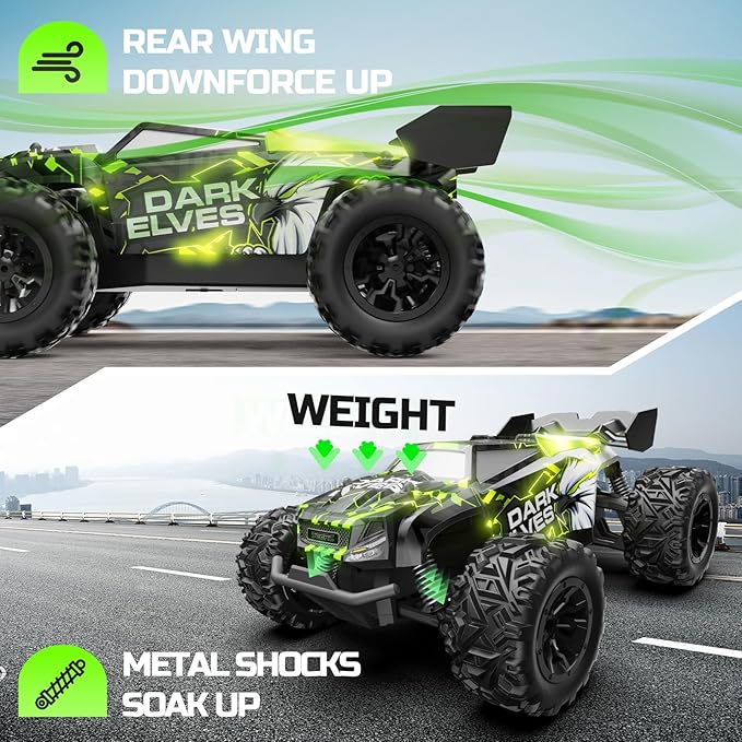 DEERC RC Cars Remote Control Car for Boys Age 8-12, Glowing Eagle RC Truck W/ 2 Rechargeable Batteries for 40 Min Play, 2.4Ghz All Terrain Off-Road Monster Truck Toys for Kids Birthday Xmas Gift