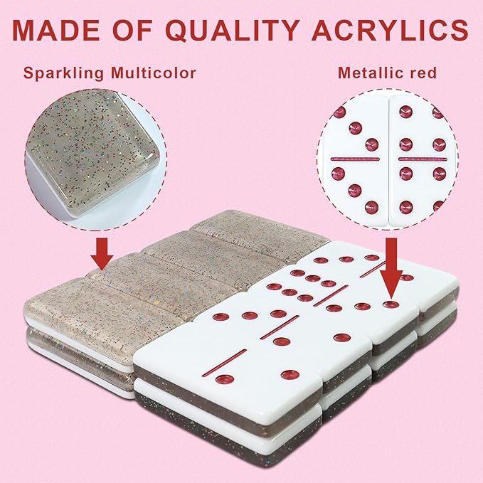 Dominoes Set for Adults, Double 6 Dominos Game Set with 28 Domino Tiles Double with Upscale Gift Boxes -7 Polyhedral Dice -Classic Board Games (Light Brown)