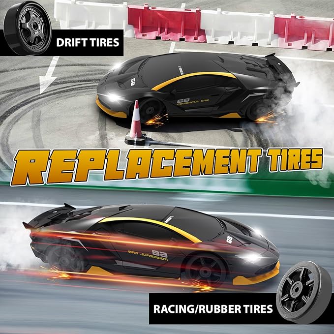 RC Drift Remote Control Car 2.4GHz 1/24 4WD 15KM/H High Speed Racing Sport with LED Lights Drifting Tire Toy for Adults Boys Girls Kids Gift 2Pcs Rechargeable Batteries