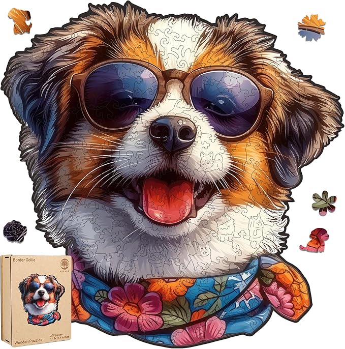 Dog Puzzles for Adults, Cool Collie Wooden Puzzles 200 Pieces, Cute Puppy Animal Jigsaw Puzzle Creative Birthday Gifts for Kids, Family Game 11.3 * 11.4in