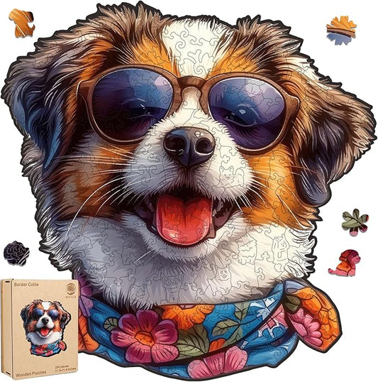 Dog Puzzles for Adults, Cool Collie Wooden Puzzles 200 Pieces, Cute Puppy Animal Jigsaw Puzzle Creative Birthday Gifts for Kids, Family Game 11.3 * 11.4in