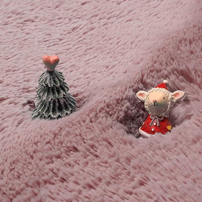 Blush Pink Fluffy Round Rug 5Ft for Bedroom, Fuzzy Plush Circle Area Rugs for Baby Kids Room Decor Aesthetic, Shaggy Circular Carpet for Teen Girls Nursery Dorm Playroom, Cute Dusty Rose Mauve Rug