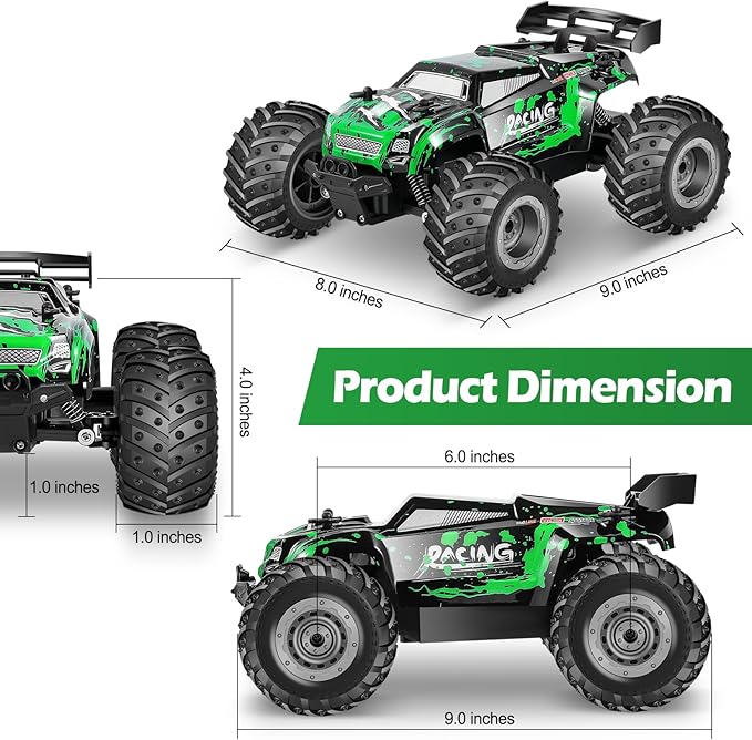Remote Control Car, All Terrain Remote Control Truck for Boy, 2.4GHz Rc Car with Two Rechargeable Batteries, 20KM/H Monster Truck Toys