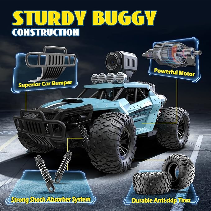 DEERC RC Cars DE36W Remote Control Car with 1080P HD FPV Camera, 1/16 Off-Road High Speed Monster Trucks for Kids Adults 60 Min Play
