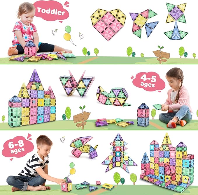 Magnetic Building Tiles 120 PCS Magnets Stacking Kids Toys STEM Sensory Games Educational Construction Toys Christmas Toy Gift for Boys and Girls 3 4 5 6 7 8 9+Year Old
