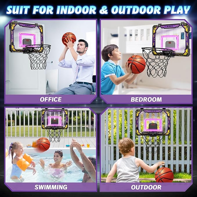 GMAOPHY Mini Basketball Hoop with Electronic Scoreboard Over The Door, Birthday Gift Sport Toys, Basketball Hoop Indoor for 5 6 7 8 9 10+ Year Old Boys Kids