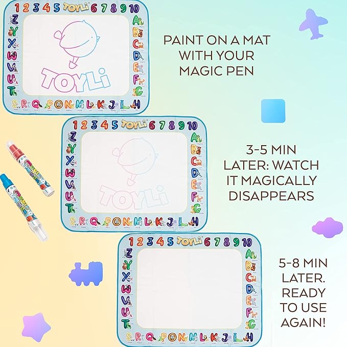 Water Coloring Mat 40x30 Large Mat, Coloring Mat, Water Painting Color Educational Writing Drawing Mess-Free Toys for Kids Toddlers for Girls Boys Ages 3 4 5 6