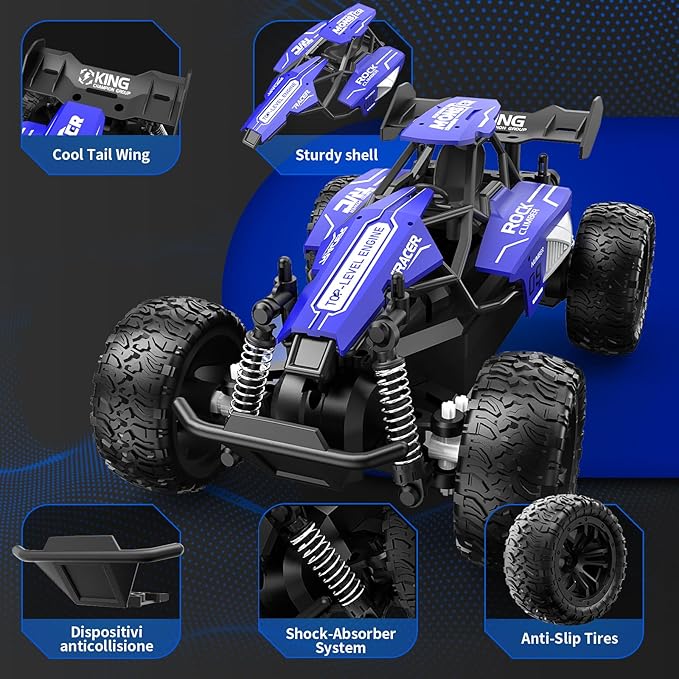 Carox 1:16 Scale RC Car for Kids, 2.4GHz High-Speed Electric Monster Truck, 20km/h, Dual 1000mAh Rechargeable Batteries, All-Terrain Tires, Shock Absorbing Suspension, Ideal Gift for Boys Aged 6-12