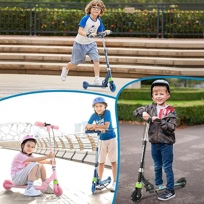 TENBOOM Scooter Kids Scooter with Handbrake, Toddler Scooter Scooters for Kids 3+, Light up LED Wheels Toys for Kids, Adjustable Handlebar, Foldable Scooter for Kids