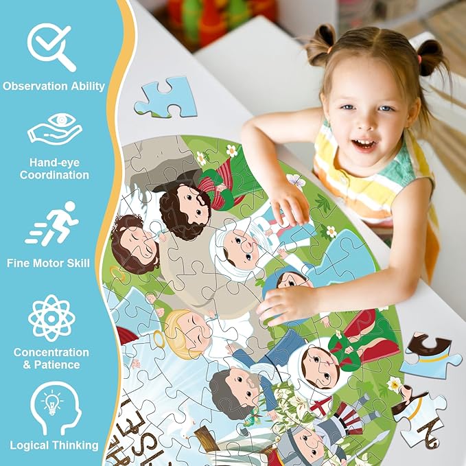 Christian Easter Gifts Basket Stuffers for Kids, 70Pcs Large Easter Floor Puzzles for Kids Age 4-8, He is Risen Jigsaw Puzzles Basket Essentials for Boy Girls