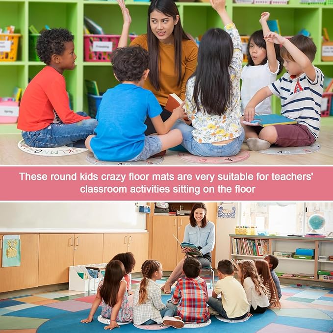 Nuogo 10 Pcs Alphabet Carpet Circle Seats 18 Inches Round Kids Sit Carpet Classroom Dots Floor Mat Soft Classroom Rugs Educational Cushions Furry Crawling Play Mat for Classroom Nursery Bedroom