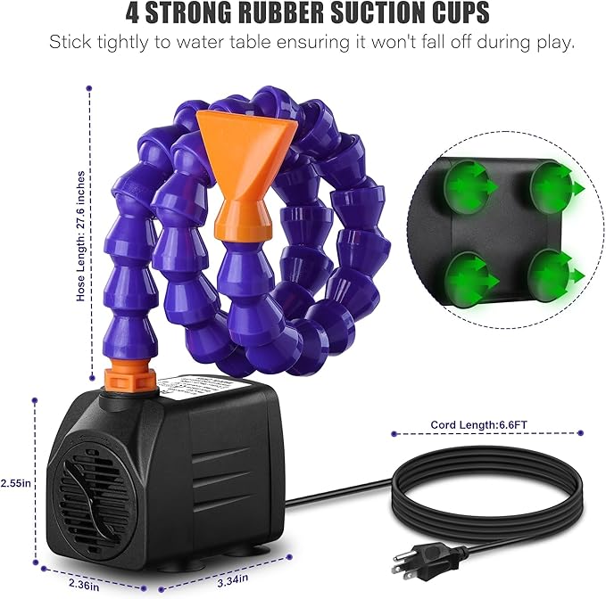 Water Table Pump, ETL Certified Power Cable, Kids Water Table Accessories Funny Summer Outdoor Splash Water Game Toys for Kids 7