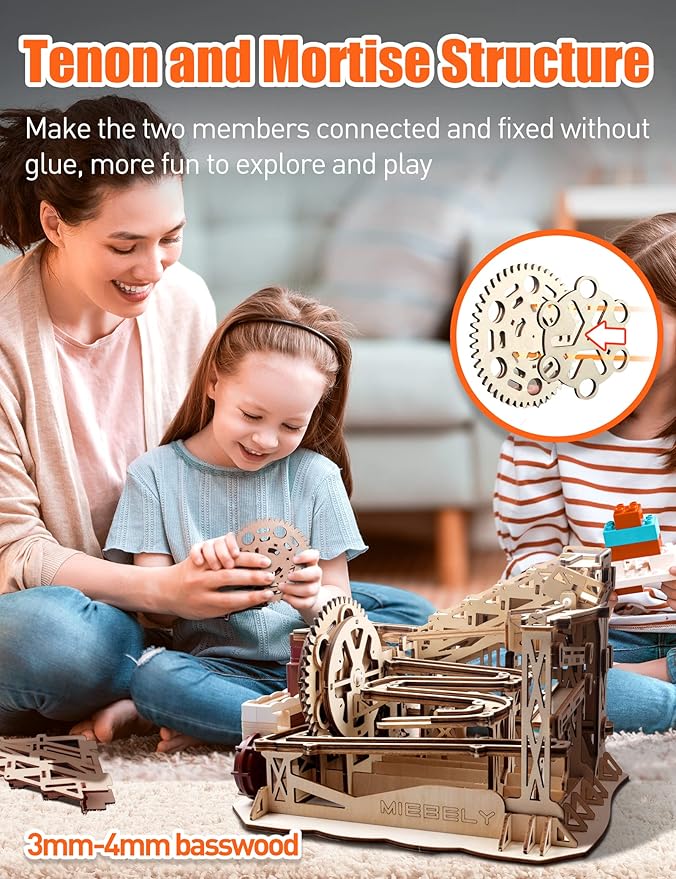 MIEBELY 3D Wooden Puzzles for Adults, 235 Pieces 3D Puzzle DIY Wood Marble Run Model Kits, Electrical Mechanical Gear W/Motor Building Kit, 3D Puzzle Creative Home Decor & Gift for Men/Women