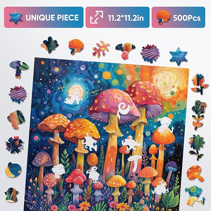 Wooden Puzzles for Adults, 500 Pieces Mushroom Wooden Jigsaw Puzzles for Adult and Kids, Wooden Puzzle Adults Creative Christmas Toy Gifts for Friends Family