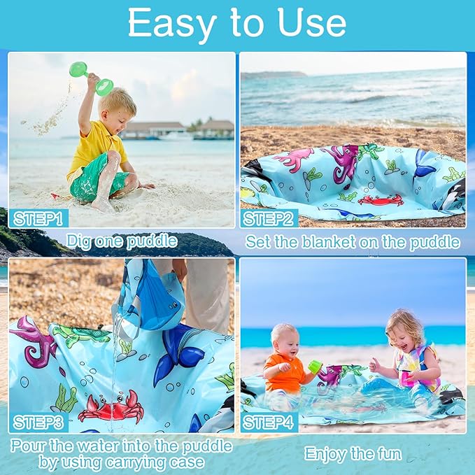 Tondiamo 4.6 x 4.6 ft Beach Pool for Toddler Baby Beach Pool Blanket 2 in 1 Waterproof Sandproof Kiddie Foldable Sand for Kid Vacation Picnic