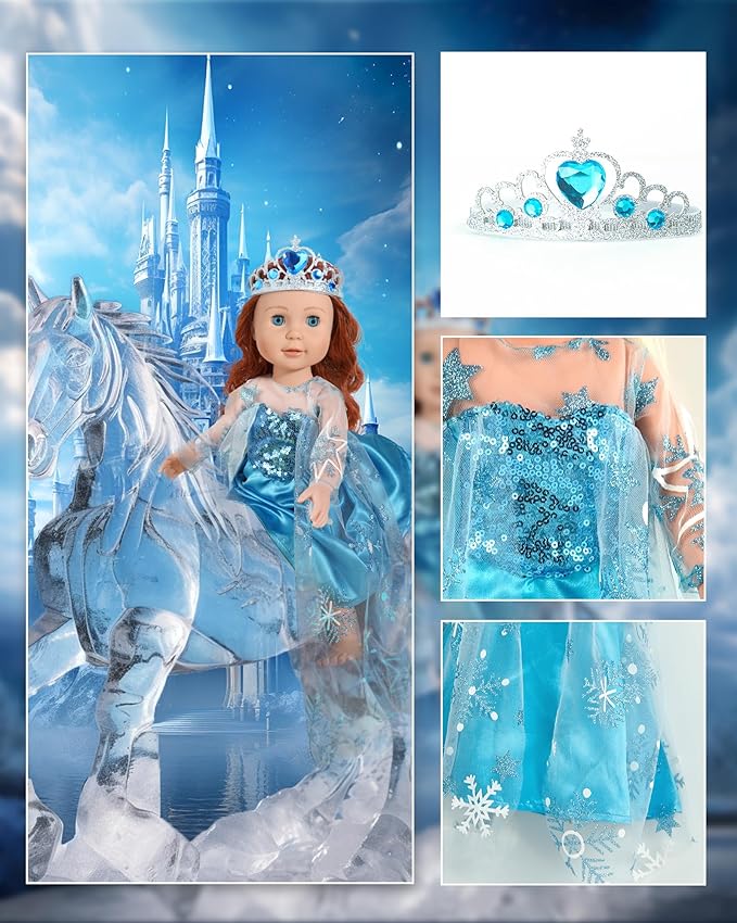 18 inch Doll Clothes Accessories, 6pcs Princess Costume Set with Crown Fits for 18 inch Girl Dolls