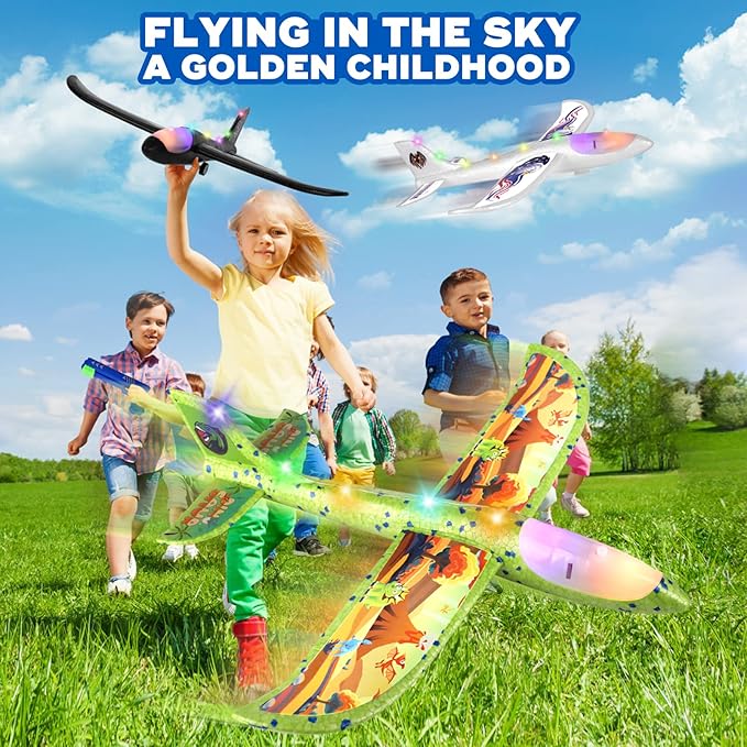 3 Pack Airplane Launcher Toys, 12.6" Foam 2 Flight Mode Led Plane Catapult Boy Toys, Easter Gifts for Kids, Outdoor Flying Toys for Kids Gifts for 4 5 6 7 8 9 10 12 Year Old Boys Girls