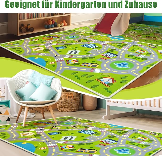 4x6 Ft Kids Rug Car Play Mat Car Rug for Playroom, Kids Educational City Traffic Road Map Fun Carpet, Kid Bedroom Rugs Decor, Road Rugs for Ages 3-12 Years Old (KR1, 4x6ft)