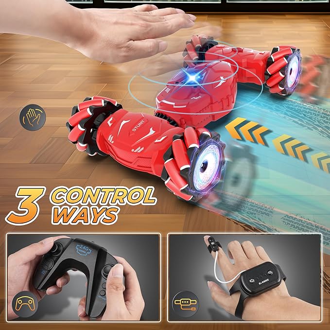 RC Stunt Cars, Gesture Sensing Remote Control Car for 6-12 Boys Girls, 2.4Ghz Hand Controlled Car with Lights Music Sprayer, 360° Rotation, Drift, 4WD Off-Road, Birthday Xmas Gifts Toys for Kids