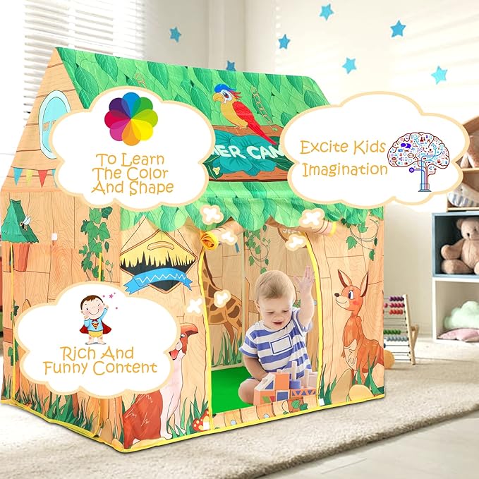 SweHouse Kids Play Tents Indoor: Cute Forest Play Pouse Tent for Kids with Star Lights - Toddler Play Tents Boys Fort Play Area Decorations for Birthday
