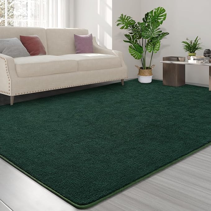 FlyDOIT Area Rugs for Bedroom Living Room, 7x10 Dark Green Super Soft Comfy Thickened Memory-Foam Indoor Carpets, Modern Aesthetic Minimalist Carpet for Boys Girls Adults Apartment Nursery Home Décor