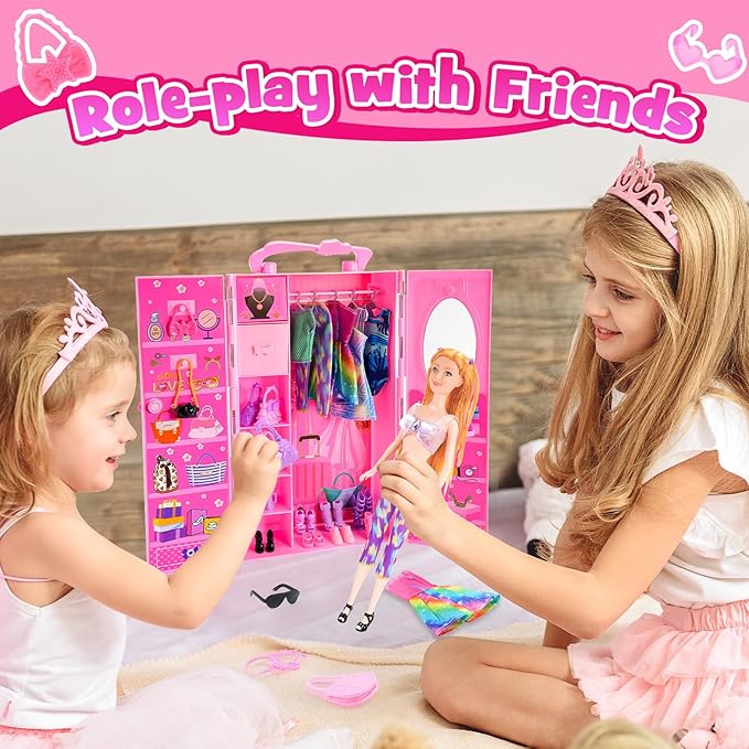 Gifts for 3-12 Year Old Girls, Doll Closet Girl Toys Age 6-8 Dress up Dolls for girls 4-6 with Clothes & Accessories Pretend Play Doll Toddler Toy for 3 4 5 6 7 8 9 Year Old Girl Birthday Gift