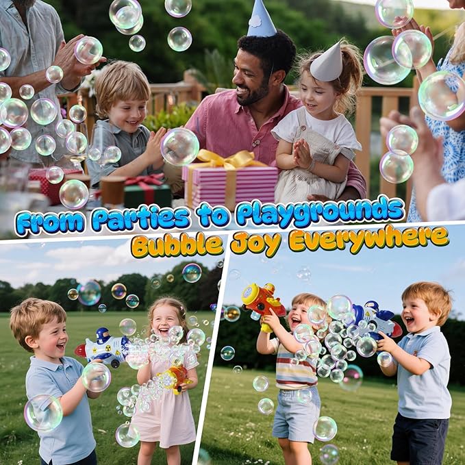2 Pack Transformable Airplane Bubble Gun for Kids, 3-in-1 Bubble Blower Machines Toys with One-Click Transformation, LED Lights, and Rich Bubble Output, Ideal for Outdoor Play, Parties, Gifts