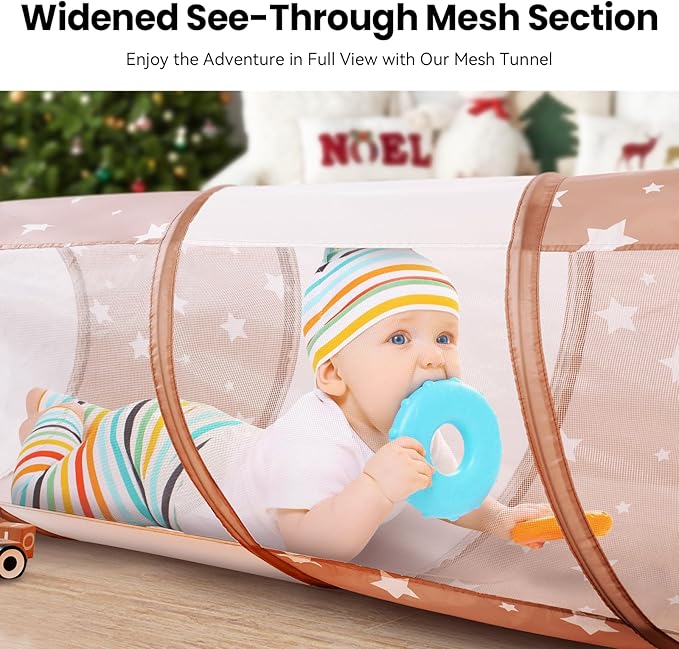 Kids Play Tunnel for Toddlers Crawling: Pop Up Tunnel Tent for Indoor and Outdoor - Collapsible Tunnel Toy for 1-3 Year Old Babies or Pets with Mesh - Ideal for Boys and Girls