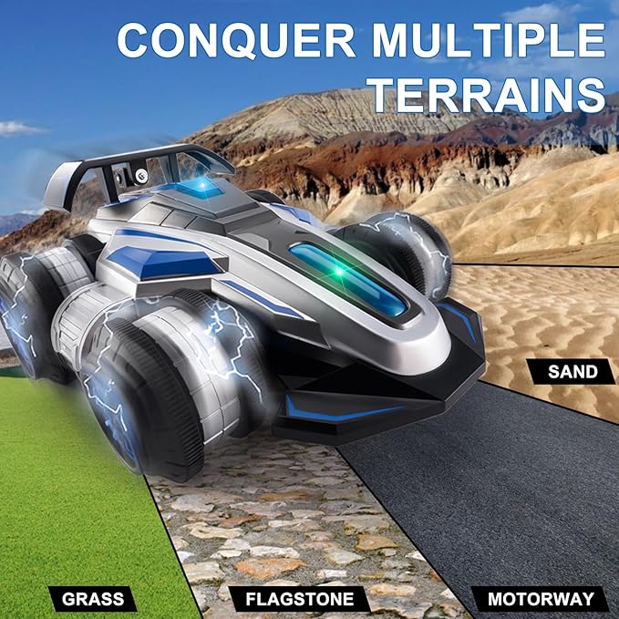 Remote Control car, 2.4 GHz Stunt Car, Upright Walking RC Cars 360° Deformation Rotation, with Lights and Music RC car 4WD High Speed Off Road Toy Presents for 6 7 8 9 10 boy and Girl (Blue)