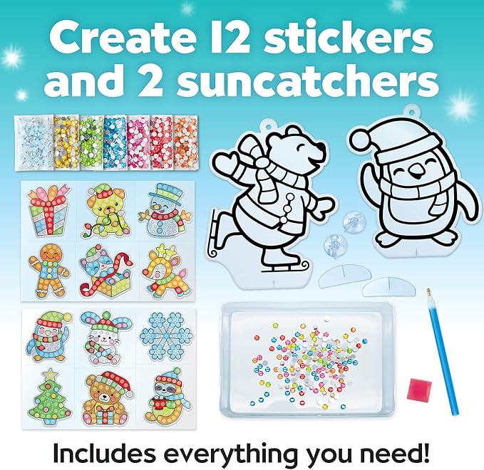 Creativity for Kids Big Gem Diamond Painting Kit: Holiday Stickers and Suncatchers - Diamond Painting Kits and Christmas Gifts, Christmas Crafts for Girls and Boys, Kids Gifts for Ages 6-8+