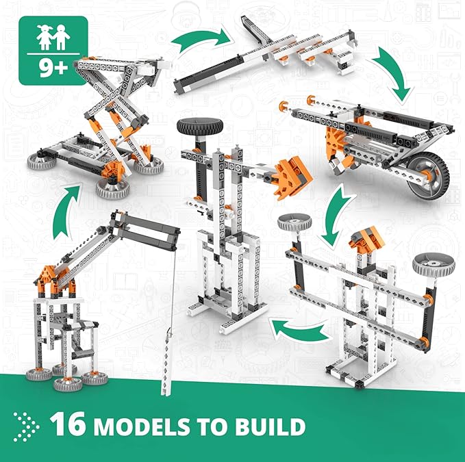Engino Stem Toys, Construction Toys for Kids 9+, Mechanics: Levers, Linkages & Structures, Gifts for Boys & Girls (16 Model Options)
