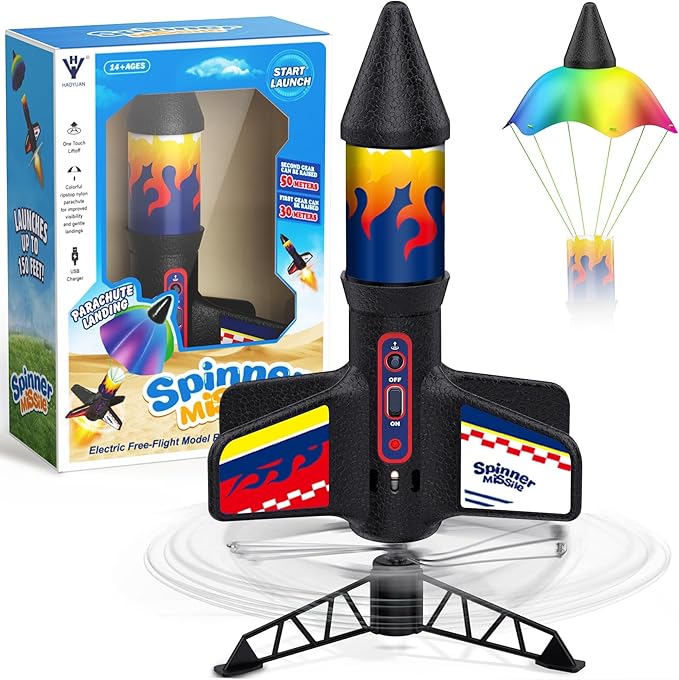 Rocket Launcher for Kids, Launching Air Rocket Toy Model Rockets with Parachute Safely Land 200 Feet of Flight Altitude Outdoor Toys for Ages 8-13 Birthday Gift for Kids Boys & Girls