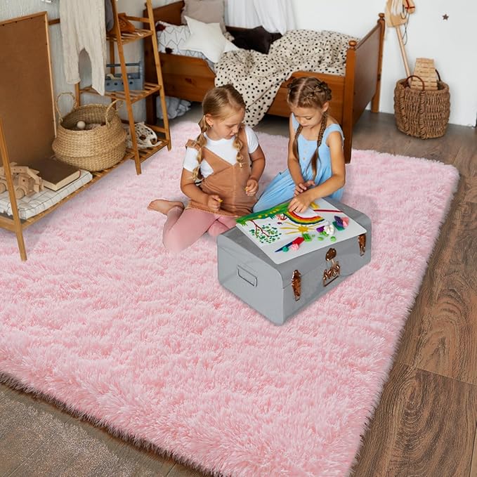 Super Fluffy Rug for Bedroom, Modern Shag Pink Area Rugs 5'x7', Soft and Cozy Plush Large Carpet for Kids, Girls Boys and Teens Decorations for Living Room Dorm Nursery Classroom