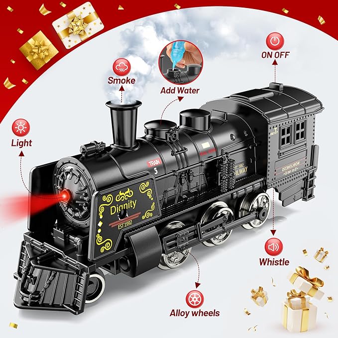 Hot Bee Train Set, Train Toys with Luxury Tracks & Glowing Passenger Cars, Metal Toy Train with Smoke, Sound and Light, Toddler Model Train Set for 3 4 5 6 7+ Years Old Boys Gifts Kids