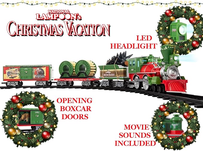 Lionel Battery-Operated Christmas Vacation Toy Train Set with Locomotive, Train Cars, Track & Remote with Authentic Train Sounds, & Lights for Kids 4+