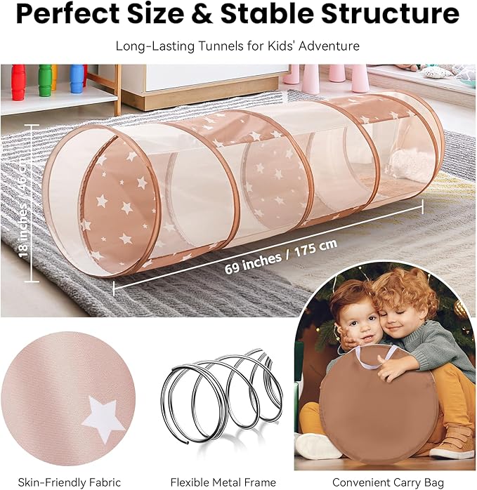 Kids Play Tunnel for Toddlers Crawling: Pop Up Tunnel Tent for Indoor and Outdoor - Collapsible Tunnel Toy for 1-3 Year Old Babies or Pets with Mesh - Ideal for Boys and Girls