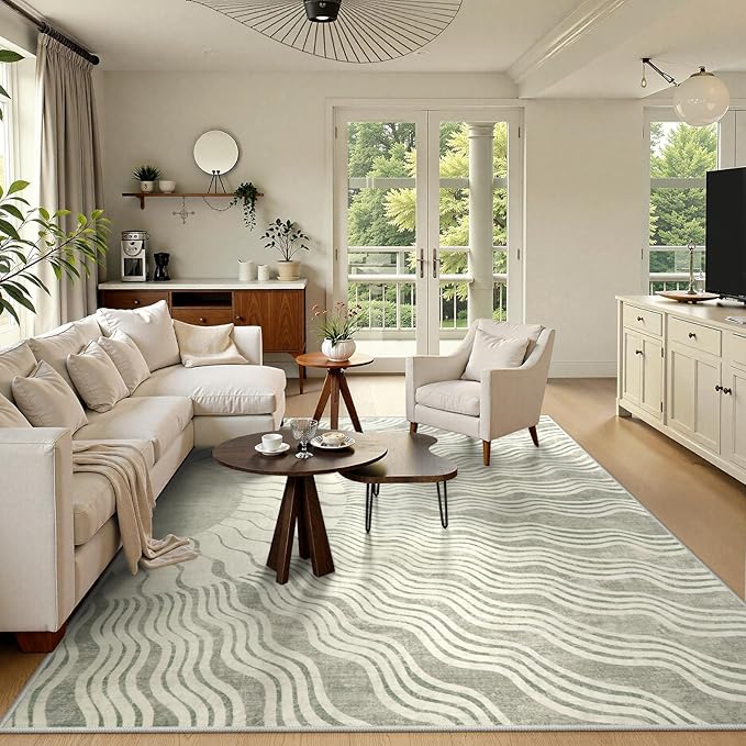 Boho Washable Grey Rug 6x9, Soft, Ultra-Thin Non Slip, Stain Resistant, Classroom to Dining Room, Nursery (6'x9', Grey/Multi)