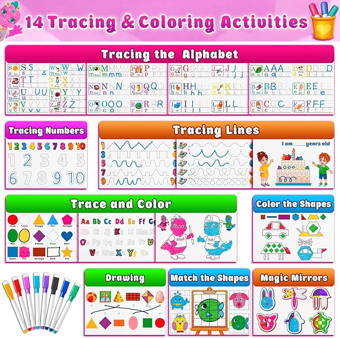 Curious 2 Learn Montessori PREASSEMBLED Busy Book for Toddlers Ages 3 and Up, Pre K Preschool Learning Activities Book - Autism Sensory Learning & Education Toys Kindergarten Workbook (Pink)