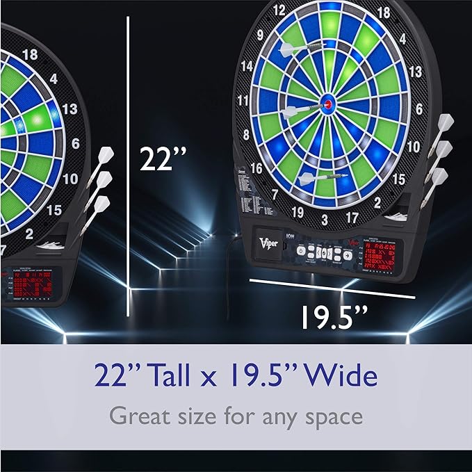 Viper Ion Electronic Dartboard, Illuminated Segments, Light Based Games, Green and Blue Segment Colors, Ultra Thin Spider to Increased Scoring Area