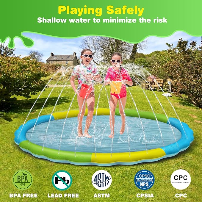 Splash Pad for Kids and Dogs, 107" Extra Large Splash Pad for Kids, Non Slip Thicken Sprinkler Dog Pool Summer Outdoor Water Toys for Backyard